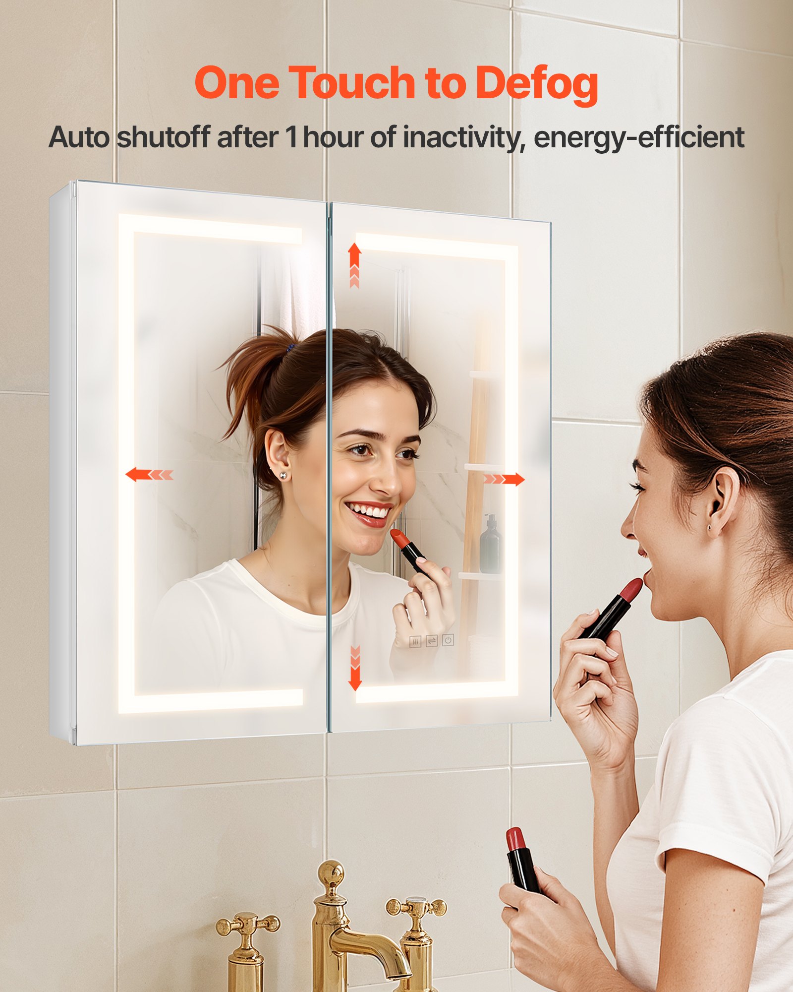 VEVOR Lighted Medicine Cabinet with Mirror, 65 x 65 cm Recessed or Wall Mount, 3 Color Dimmable LED Bathroom Medicine Cabinet with HD Mirror, Adjustable Shelve Storage, Memory Defog Function