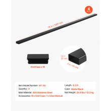 VEVOR Balkon Geländer aus Edelstahl, 4er-Pack, rechteckiger Handlauf für Treppendecks oben für Außen-/Innenstufen mit Endkappe, mattschwarze Beschichtung, Kabelgeländer-Set, 50x25x1981 mm
