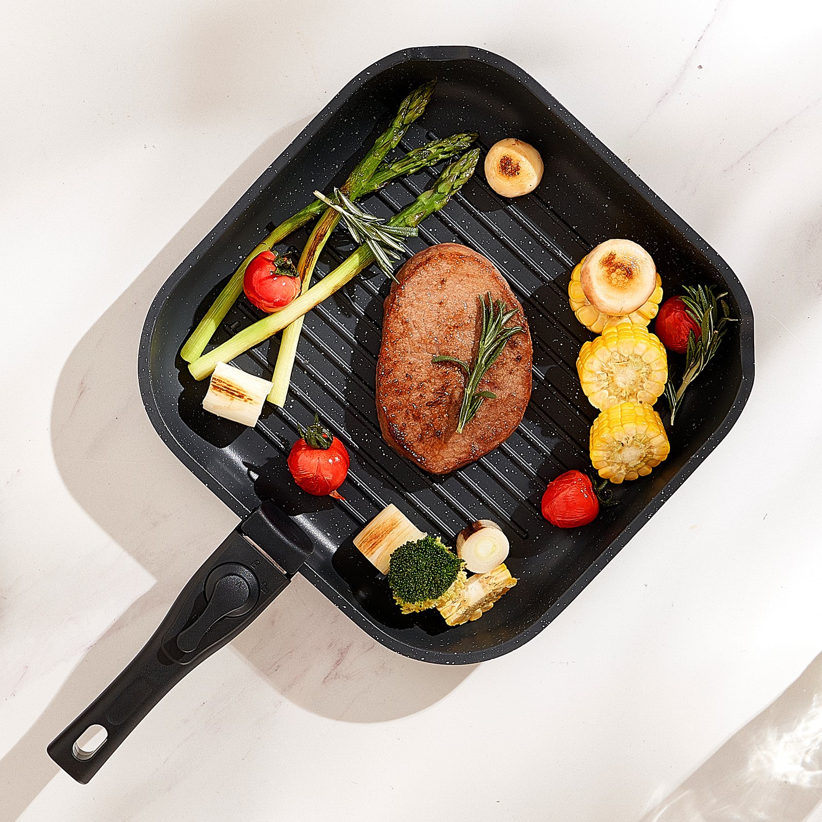 VEVOR Induktion Töpfe Pfannen Set (17-teilig) mit Glasdeckel antihaftbeschichtetes Kochgeschirr mit abnehmbarem Griff, Induktionskochtöpfe zum Braten, Würzen von Soßen und Kochen (Schwarz)