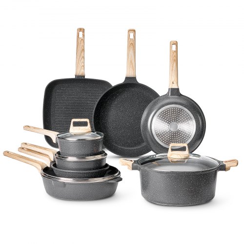 VEVOR Induktion Töpfe Pfannen Set (19-teilig) mit Glasdeckel, antihaftbeschichtetes Kochgeschirr, Induktionskochtöpfe für die Küche im Wohnmobil zum