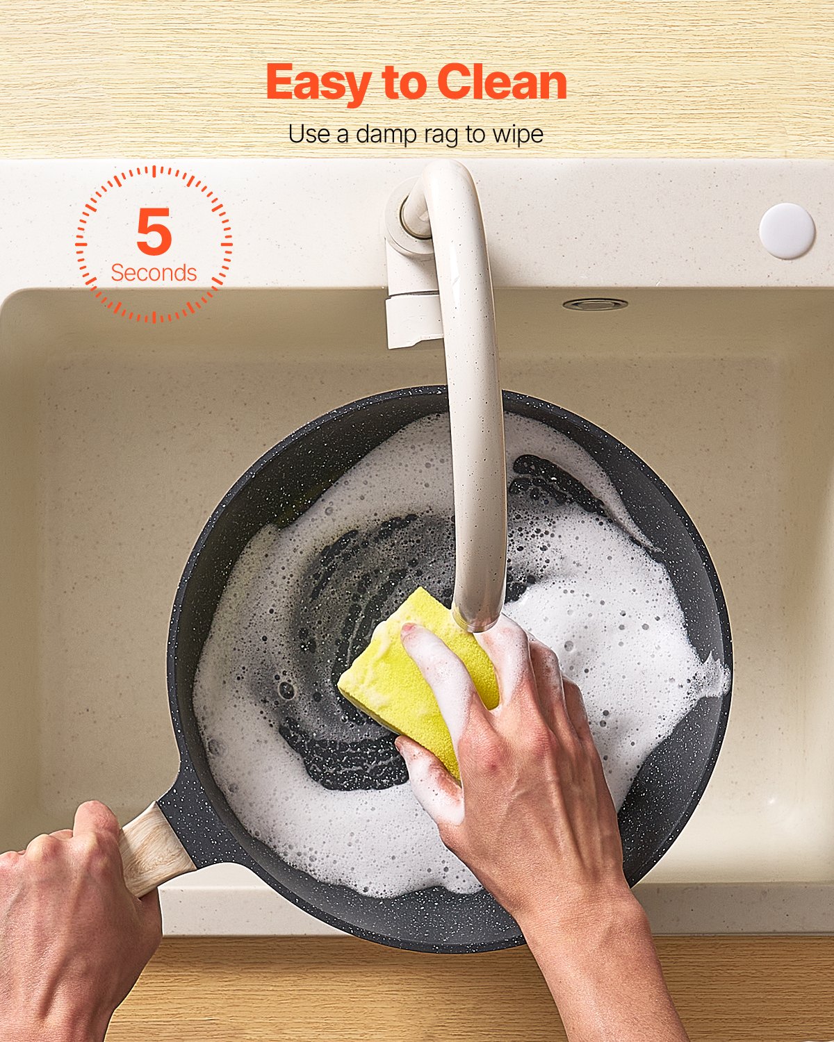 VEVOR Induktion Töpfe Pfannen Set (19-teilig) mit Glasdeckel, antihaftbeschichtetes Kochgeschirr, Induktionskochtöpfe für die Küche im Wohnmobil zum Braten, Würzen von Soßen und Kochen (Schwarz)