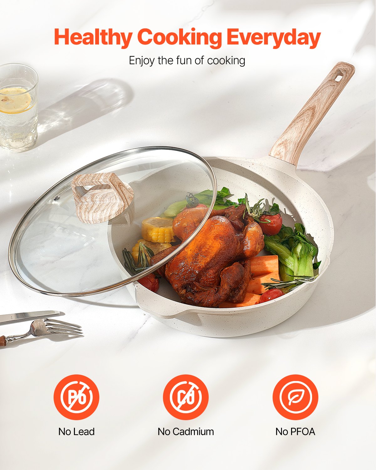 VEVOR Induktion Töpfe Pfannen Set (19-teilig) mit Glasdeckel, antihaftbeschichtetes Kochgeschirr, Induktionskochtöpfe für die Küche im Wohnmobil zum Braten, Würzen von Soßen und Kochen (Weiß)