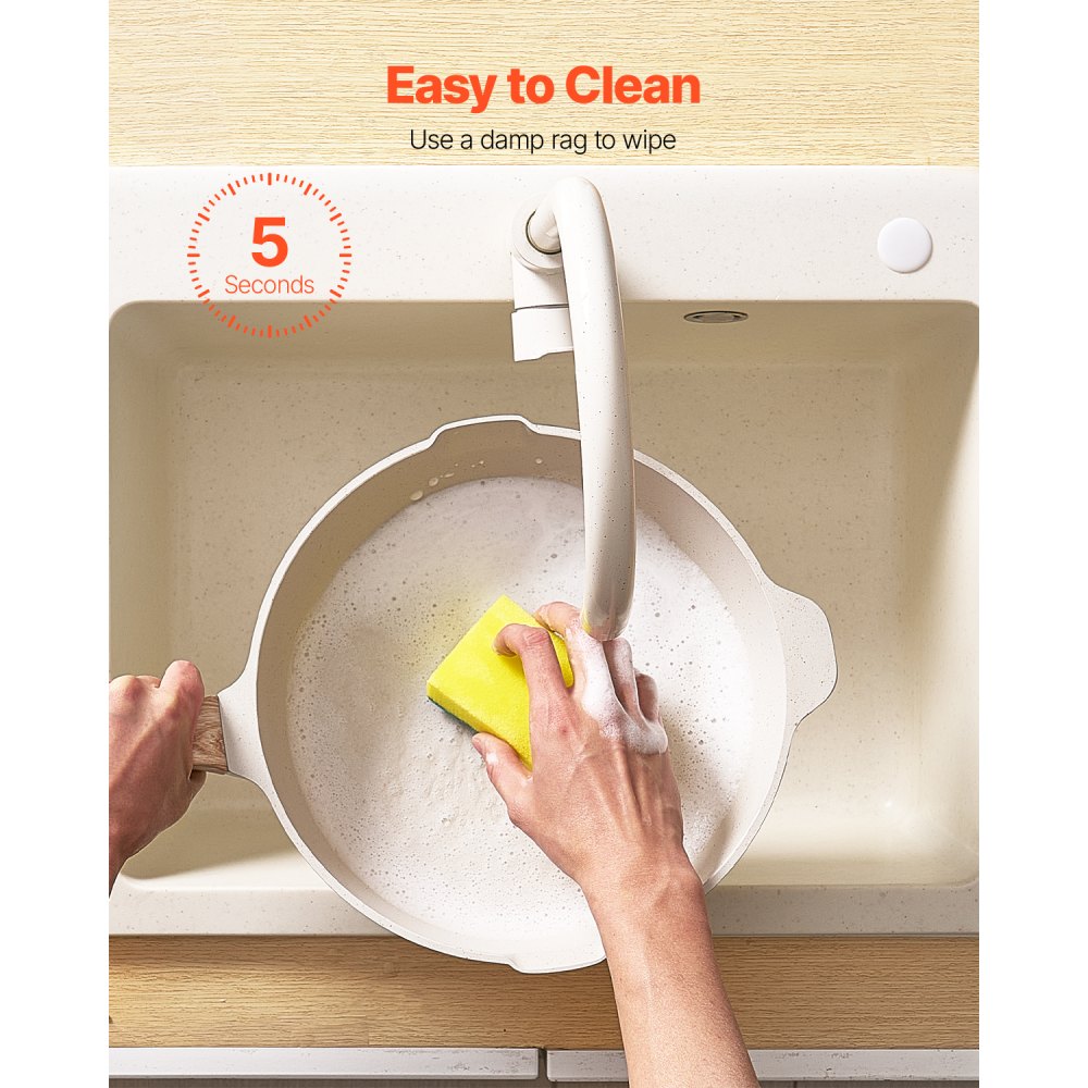 VEVOR Induktion Töpfe Pfannen Set (17-teilig) mit Glasdeckel, antihaftbeschichtetes Kochgeschirr, Induktionskochtöpfe für die Küche im Wohnmobil zum Braten, Würzen von Soßen und Kochen (Weiß)