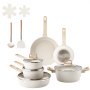 VEVOR Induction Pots and Pans Set (17-piece) with Glass Lids, Non-Stick Cookware, Induction Cookware for Motorhome Kitchens for Frying, Seasoning Sauces and Cooking (White)