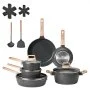 VEVOR Induktion Töpfe Pfannen Set (17-teilig) mit Glasdeckel, antihaftbeschichtetes Kochgeschirr, Induktionskochtöpfe für die Küche im Wohnmobil zum Braten, Würzen von Soßen und Kochen (Schwarz)