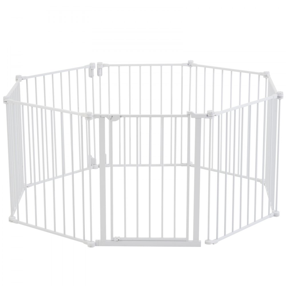 VEVOR Babygitter Trenngitter Schutzgitter (4877 mm B / 711 mm H), 8-tlg. faltbares Hundegitter, zwischen zwei Wänden oder als Zaun zu installieren, Einhandöffnung, für Treppen und Türen, Weiß