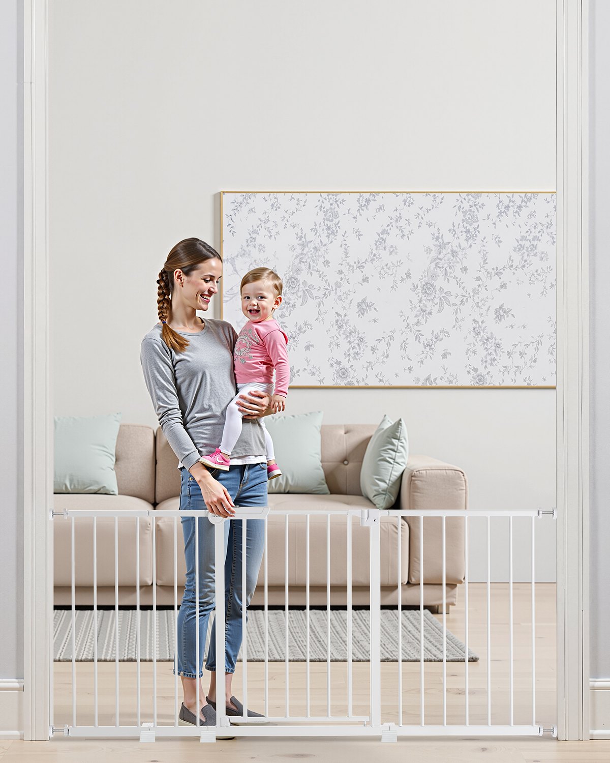 VEVOR Babygitter Hundegitter Trenngitter mit verstellbarer Breite (154-161 cm), Treppenschutzgitter für die Sicherheit von Kindern & Haustieren, Einhandöffnung, für Treppen und Türen, schwarz