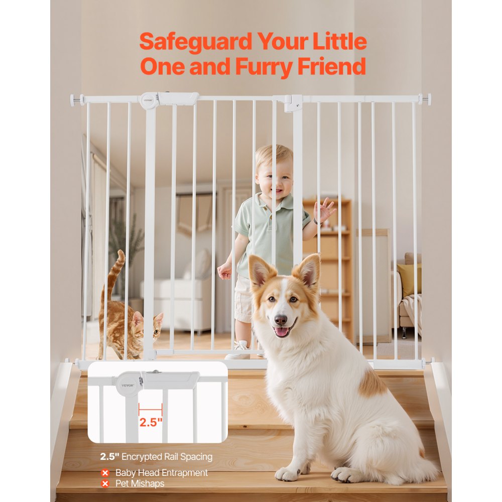 VEVOR Babygitter Hundegitter Trenngitter mit verstellbarer Breite (65-121,9 cm), Treppenschutzgitter für die Sicherheit von Kindern & Haustieren, Einhandöffnung, für Treppen und Türen, Weiß