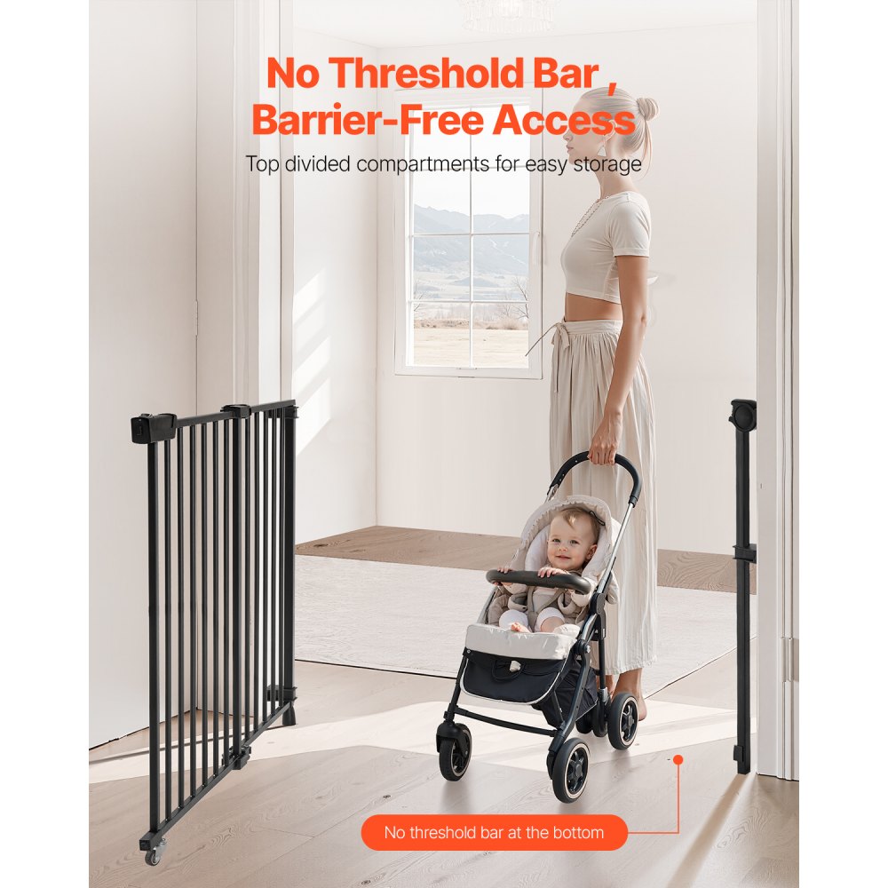 VEVOR Baby Gate/Dog Gate/Partition Gate with Adjustable Width (750-1219 mm), Stair Gate for the Safety of Children & Pets, One-Hand Opening, for Stairs and Doors, Black