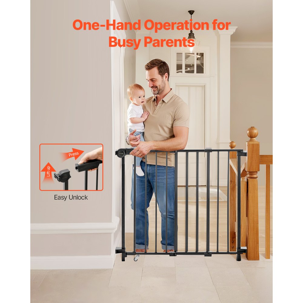 VEVOR Baby Gate/Dog Gate/Partition Gate with Adjustable Width (750-1219 mm), Stair Gate for the Safety of Children & Pets, One-Hand Opening, for Stairs and Doors, Black