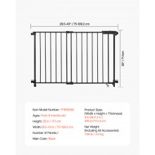 VEVOR Babygitter Hundegitter Trenngitter mit verstellbarer Breite (750-1219 mm), Treppenschutzgitter für die Sicherheit von Kindern & Haustieren, Einhand offen, für Treppen und Türen, schwarz