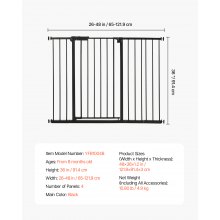 VEVOR Babygitter Hundegitter Trenngitter mit verstellbarer Breite (65-121,9 cm), Treppenschutzgitter für die Sicherheit von Kindern & Haustieren, Einhand offen, für Treppen und Türen, schwarz