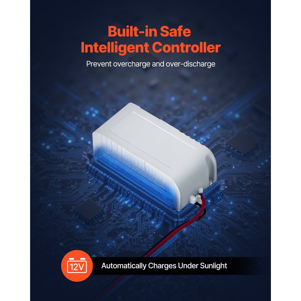 VEVOR 12V Monokristallines Solarpanel-Kit 20W, Batterieladegerät mit integriertem Controller & Masthalterung, IP65 wasserdicht für Tor, Zaun, Bauernhof, Rasen (passend für 40–80 mm Masten)