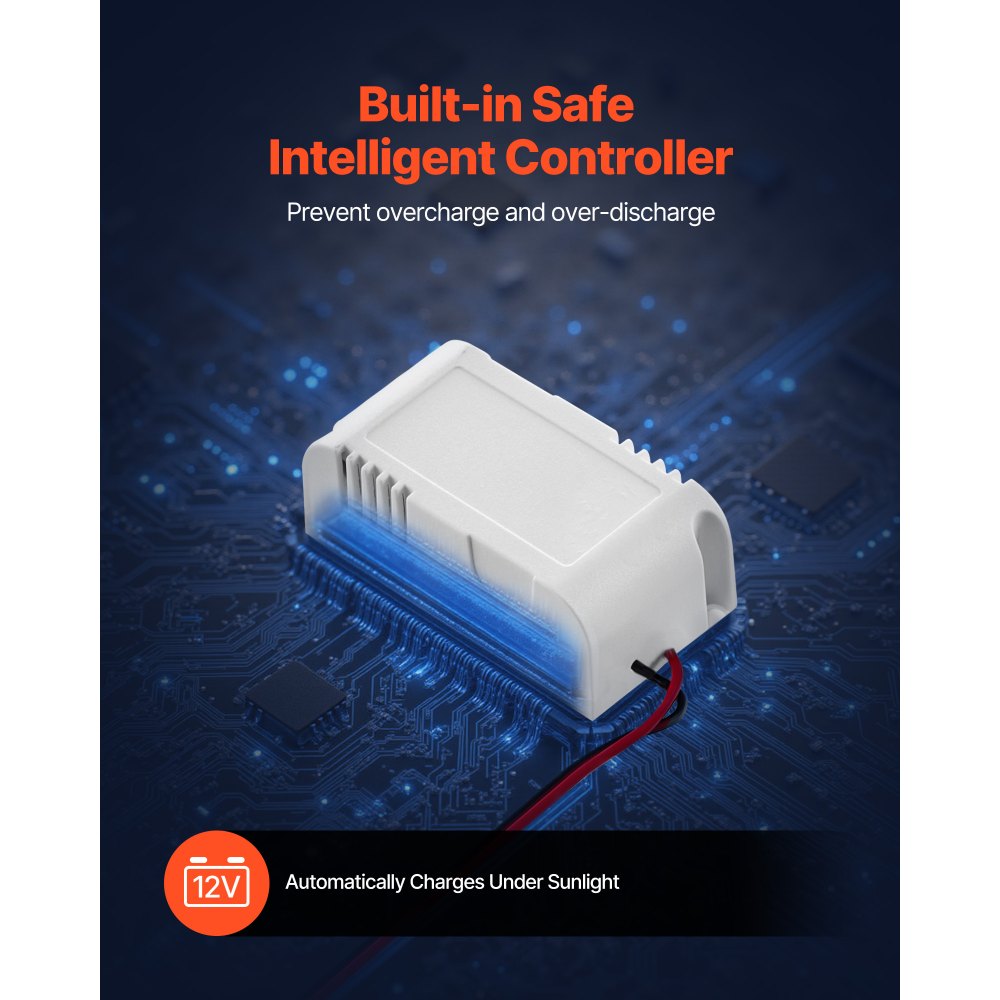 VEVOR 20W 12V Solar Panel Battery Charger, Solar Battery Trickle Charger Maintainer with Built-in Controller & 0-60° Adjustable Pole Mount Bracket, IP67 for Gate Fence Farm Lawn (Fit 40 - 80mm Poles) 