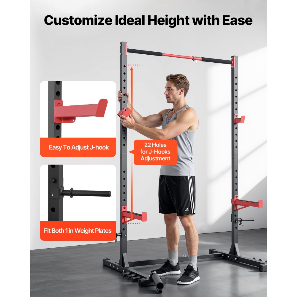 VEVOR Power Rack 445 kg Belastbar, multifunktionales Squat Rack für Heimfitnessstudio, Krafttrainingsgerät mit 6 Bandstiften & Landmine-Aufsatz & Sicherheitsstangen für Bankdrücken Kniebeugen