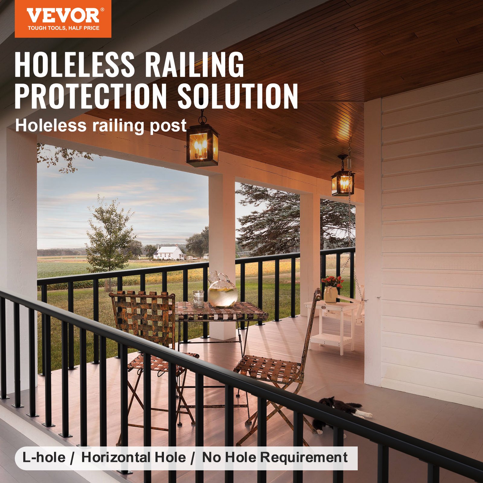 VEVOR Kabelgeländerpfosten, ca. 91 x 4 x 4 8 cm, Stahl-Geländerpfosten ohne Löcher, SUS304 Edelstahl-Kabelgeländerpfosten, Treppenhandlaufpfosten für Heimwerker, 1er-Pack, schwarz