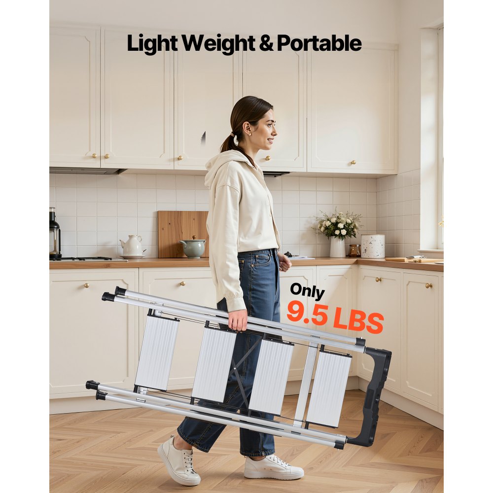 VEVOR Trittleiter 4 Stufen, Klappleiter mit Anti-Rutsch-Stufen & Komfortablem Handgriff, Haushaltsleiter Tragkraft 150 kg, Aluminium-Sicherheitsleiter für Küche, Haushalt, Lager & Büro, Silber