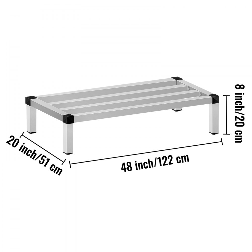 VEVOR Aluminium-Stauholzregal, 122x51cm, kommerzielles Bodenregal, 20 cm über dem Boden, 680 kg Kapazität, Aluminium-Lagerregal, gewerbliche Lebensmittelaufbewahrung in Restaurants, Küchen, Geschäften
