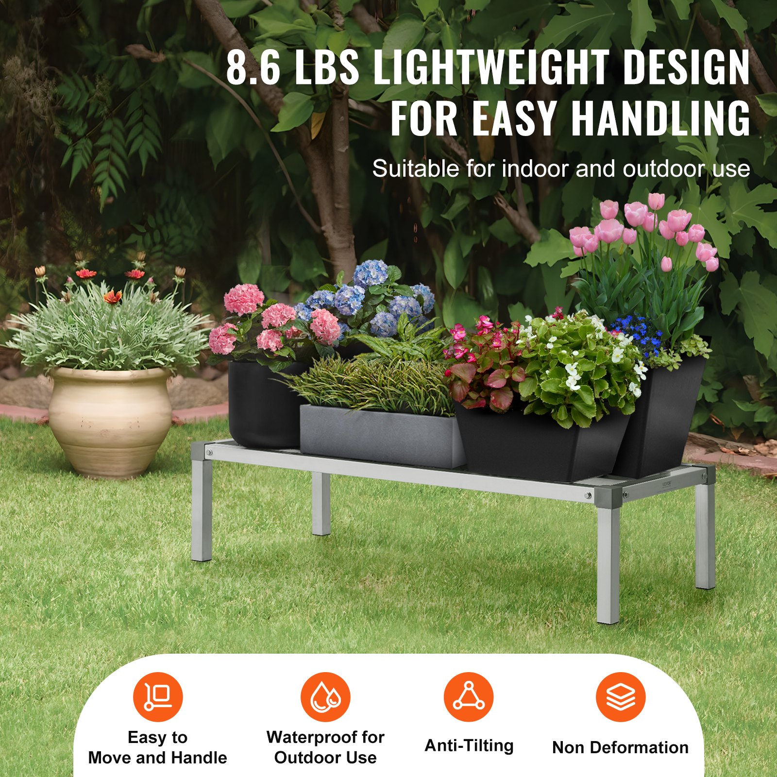 VEVOR Aluminium-Stauregal, 48 x 20 Zoll großes kommerzielles Bodenregal für Lebensmittel, 12 Zoll über dem Boden, 1800 lbs Tragkraft, komplett verschweißtes Aluminium-Lagerregal, zur Lagerung in Restaurants, Küchen, Garagen und Fahrzeugen