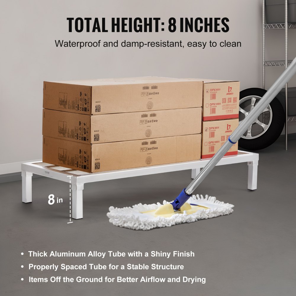 VEVOR Aluminium-Stauregal, 48 x 20 Zoll kommerzielles Bodenregal für Lebensmittel, 8 Zoll über dem Boden, 1800 lbs Tragkraft, komplett verschweißtes Aluminium-Lagerregal, für die Lagerung in Restaurants, Küchen, Garagen und Fahrzeugen