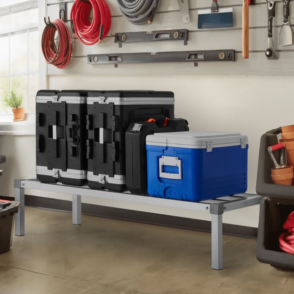 VEVOR Aluminium-Stauregal, 48 x 20 Zoll kommerzielles Bodenregal für Lebensmittel, 12 Zoll über dem Boden, 1000 lbs Tragkraft, komplett verschweißtes Aluminium-Lagerregal, zur Lagerung in Restaurants, Küchen, Garagen und Fahrzeugen