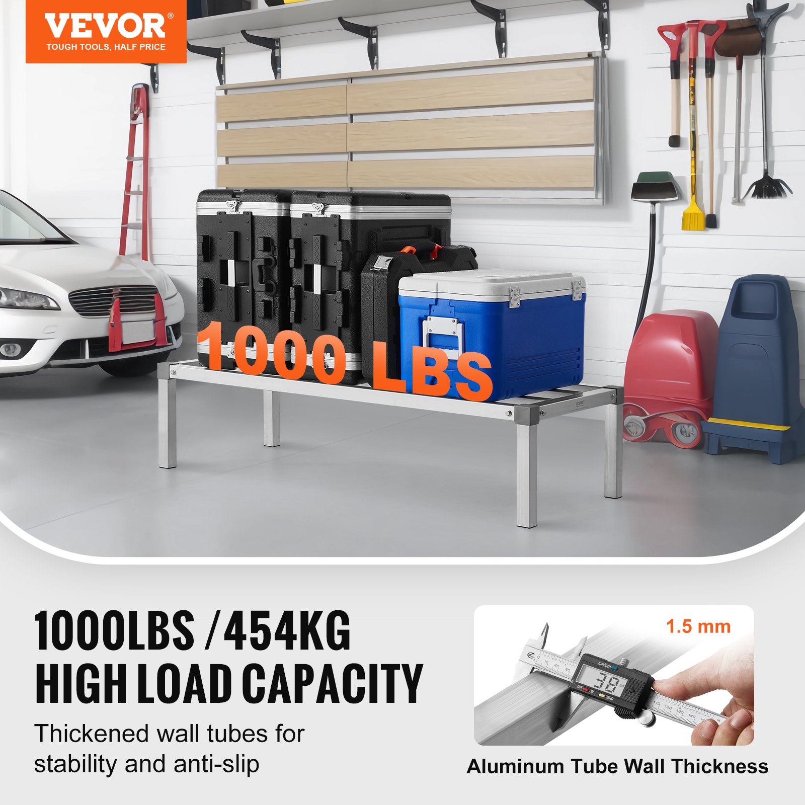 VEVOR Aluminium-Stauregal, 48 x 20 Zoll kommerzielles Bodenregal für Lebensmittel, 12 Zoll über dem Boden, 1000 lbs Tragkraft, komplett verschweißtes Aluminium-Lagerregal, zur Lagerung in Restaurants, Küchen, Garagen und Fahrzeugen