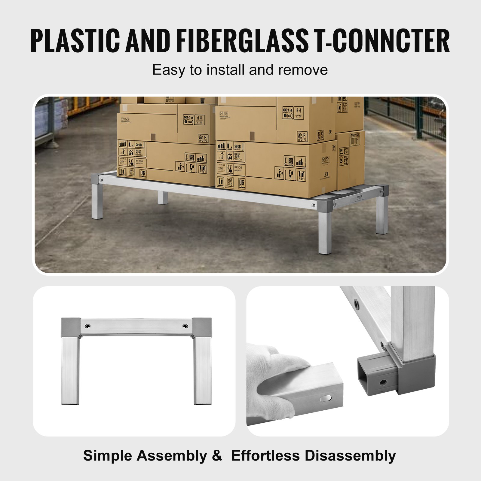 VEVOR Aluminium-Stauregal, 48 x 20 Zoll kommerzielles Bodenregal für Lebensmittel, 8 Zoll über dem Boden, 1000 lbs Tragkraft, komplett verschweißtes Aluminium-Lagerregal, für die Lagerung in Restaurants, Küchen, Garagen und Fahrzeugen