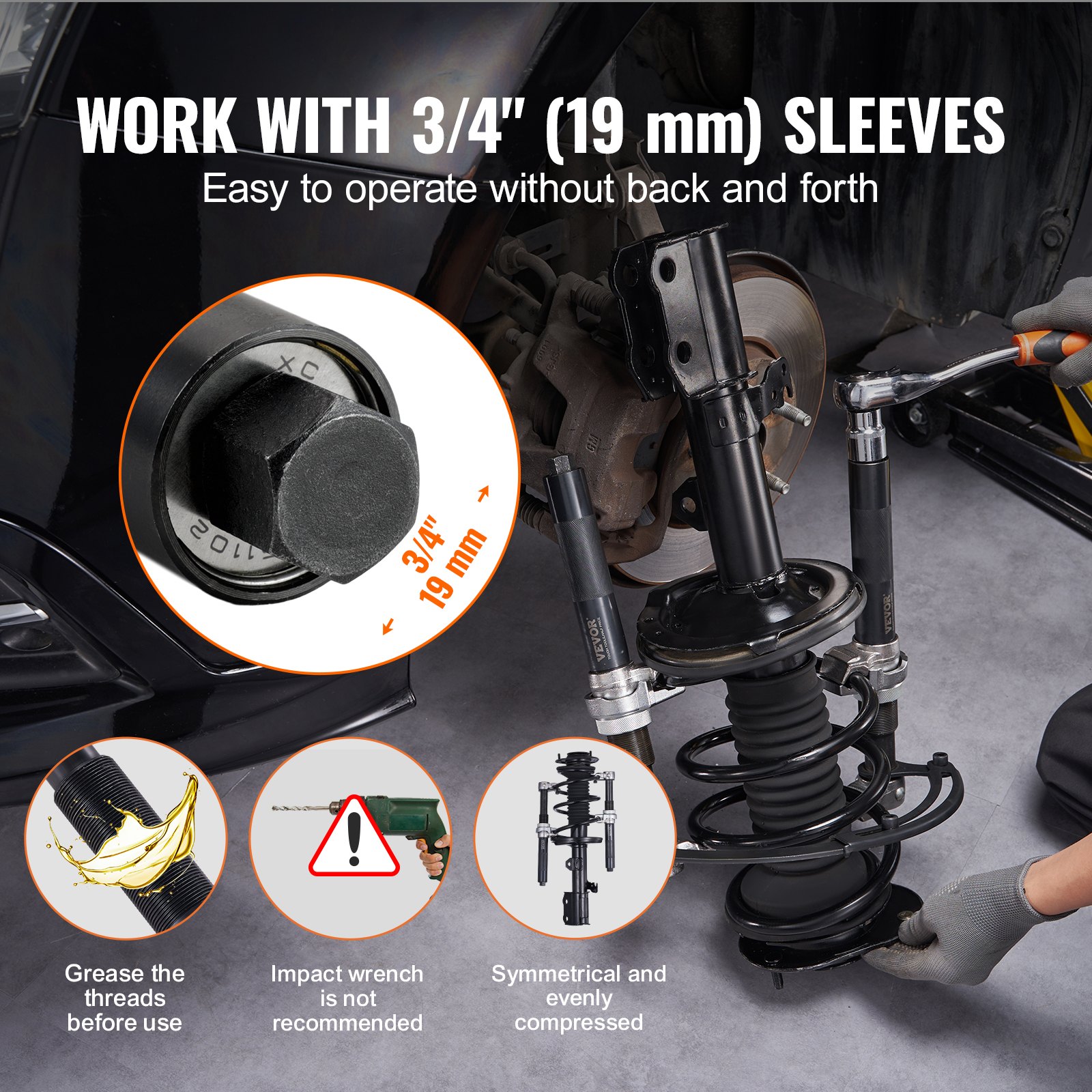 VEVOR Federspanner Satz 280 mm Max. Kompressionshub Universal Federbein Werkzeug 1200kg Tragfähigkeit federbeinspanner 220–310mm KFZ Auto Profi Feder Spanner Stoßdämpfer Werkzeug