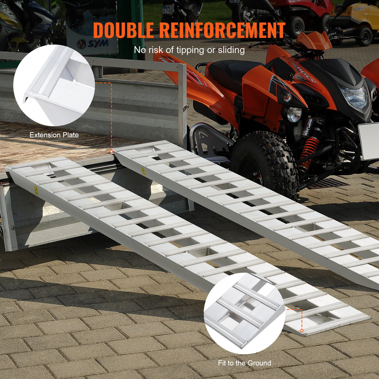 VEVOR Loading Ramps, 2 Pcs 2745 x 380 mm, Durable Aluminum and Heavy-Duty Trailer Ramp Set with Anti-Slip Plates, 6000 Lbs Combined Capacity, for Carts, Farm Tractors, ATVs, Lawn Mowers, Motorcycles
