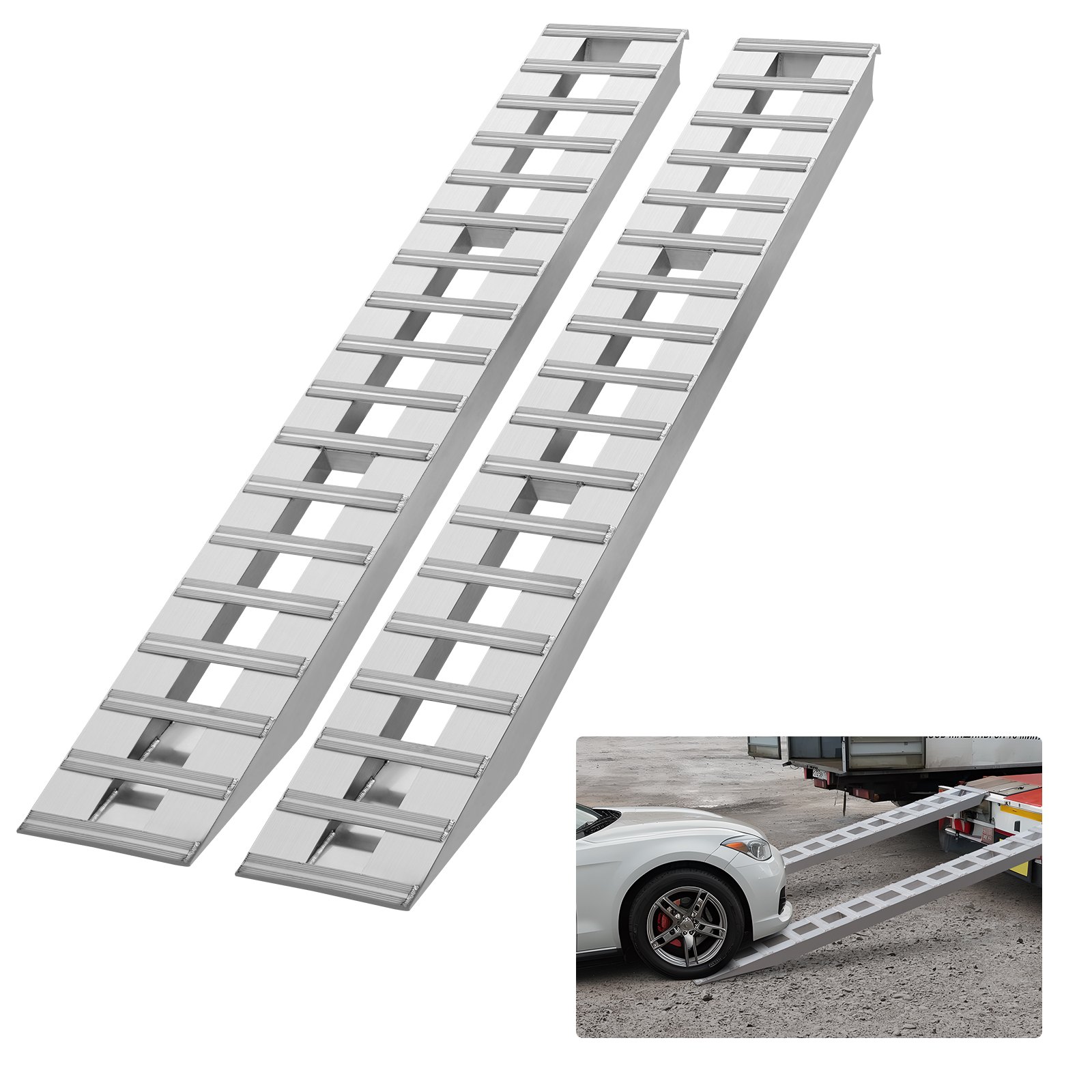VEVOR Loading Ramps, 2 Pcs 2745 x 380 mm, Durable Aluminum and Heavy-Duty Trailer Ramp Set with Anti-Slip Plates, 6000 Lbs Combined Capacity, for Carts, Farm Tractors, ATVs, Lawn Mowers, Motorcycles