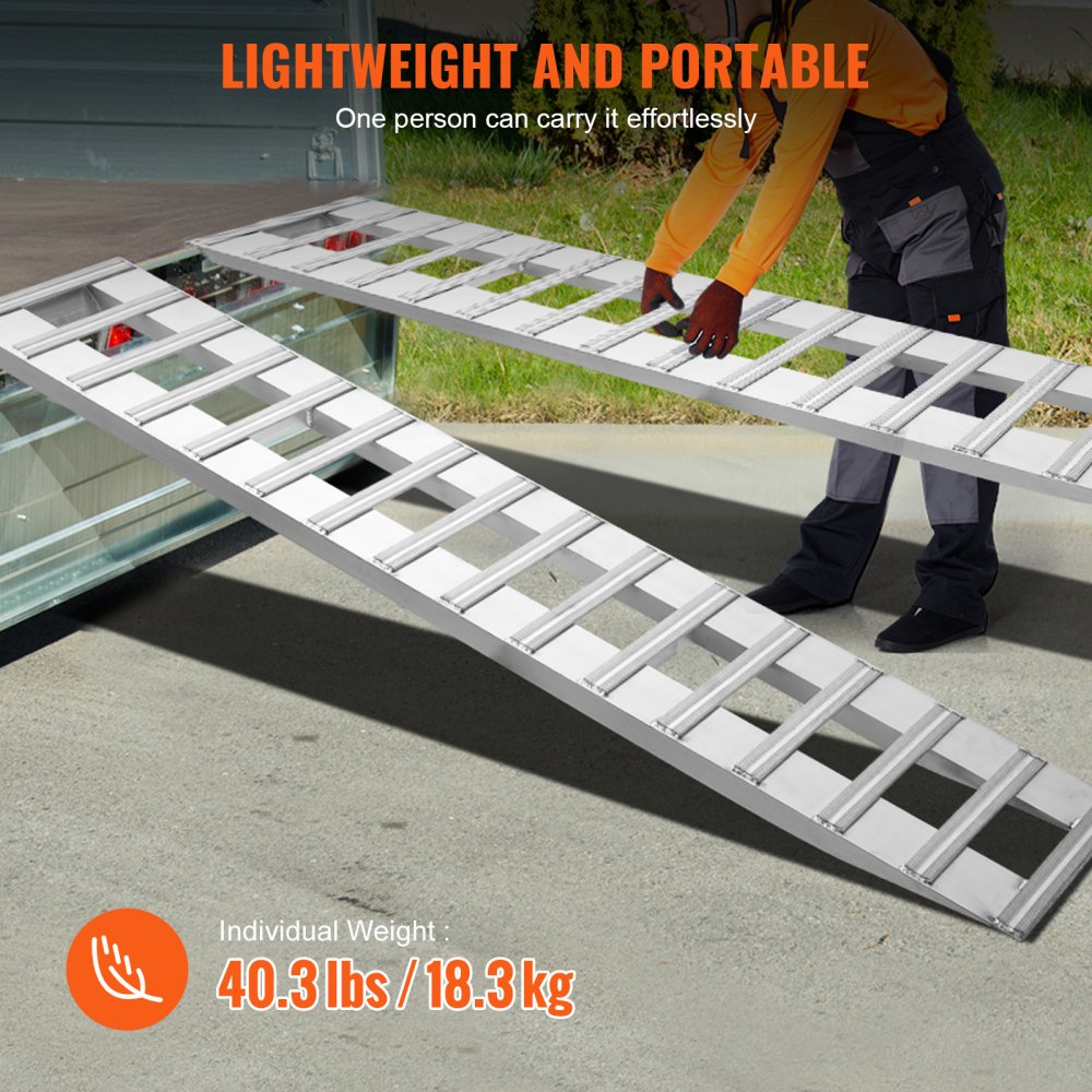 VEVOR Loading Ramps, 2 Pcs 2400 x 380 mm, Durable Aluminum and Heavy-Duty Trailer Ramp Set with Anti-Slip Plates, 6000 Lbs Combined Capacity, for Carts, Farm Tractors, ATVs, Lawn Mowers, Motorcycles