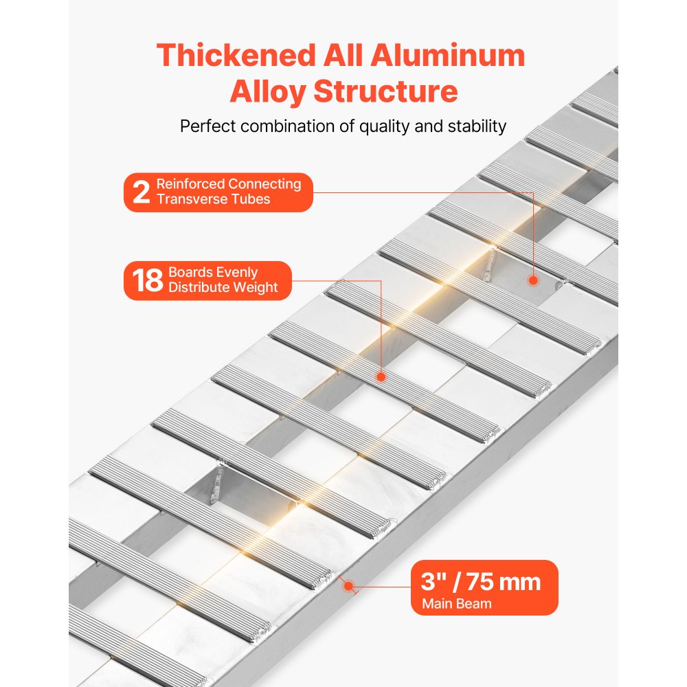 VEVOR Laderampen 2 Stk. 2745 x 380 mm, Robustes Aluminium, Schwerlast-Anhängerrampen-Set mit Antirutschplatten, Gesamttragfähigkeit 4535,9 kg, für Anhänger Traktoren ATVs Rasenmäher Motorräder