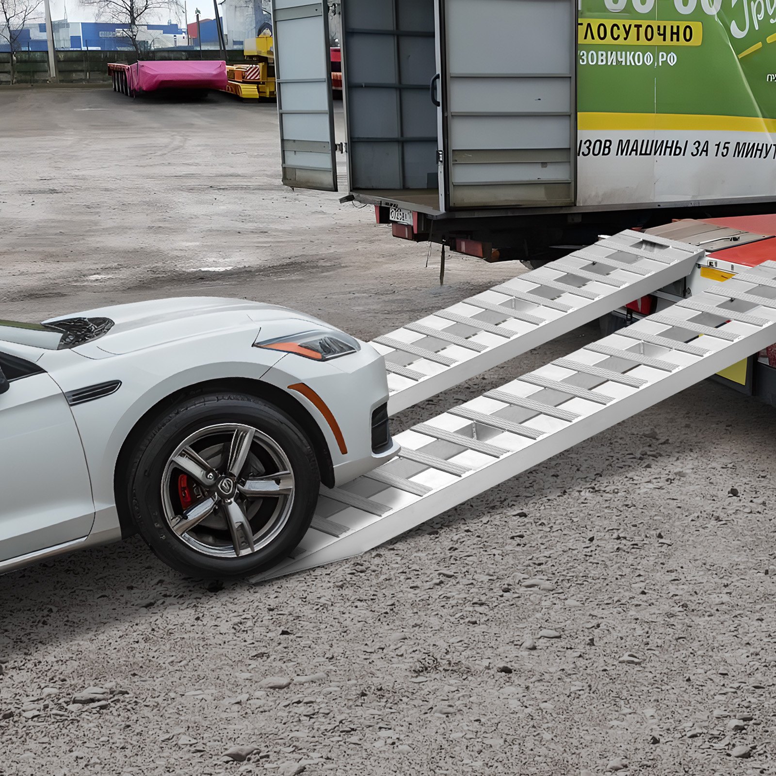 VEVOR Laderampen 2 Stk. 2745 x 380 mm, Robustes Aluminium, Schwerlast-Anhängerrampen-Set mit Antirutschplatten, Gesamttragfähigkeit 4535,9 kg, für Anhänger Traktoren ATVs Rasenmäher Motorräder