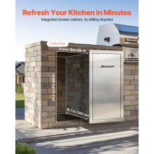 VEVOR Müllschublade für Außenküche Grillkücheninseln, 344x498x655 mm (BxTxH), Innenaufbewahrung, Mehrzweck-Küchenschubladen aus Edelstahl für Propangasflaschen, max. 25 kg (Keine Mülleimer)