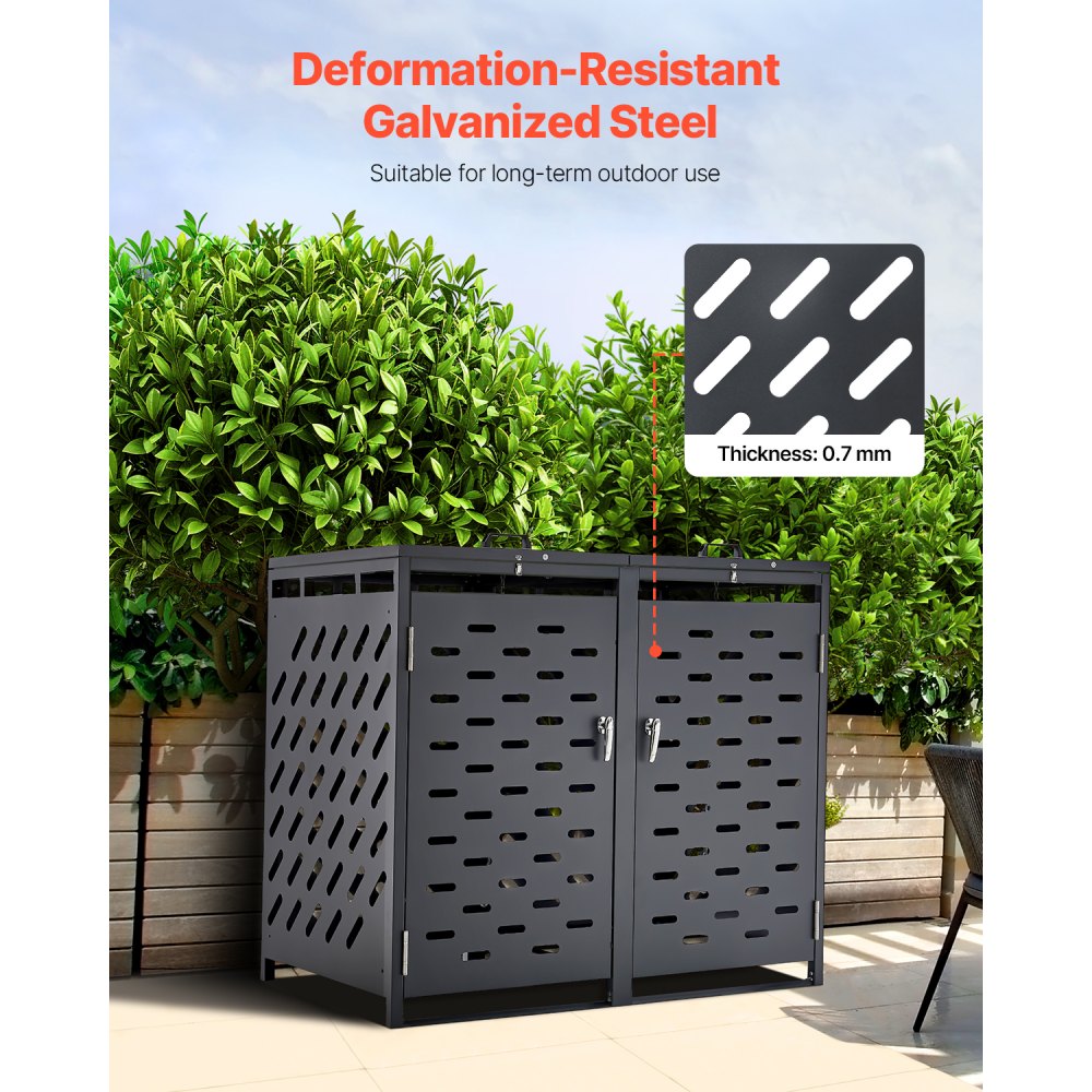 VEVOR Mülltonnenbox, 2x 240 L Mülltonnenhaus, Müllcontainer, Mülltonnenverkleidung, abschließbarer Mülltonnen-Aufbewahrungsschuppen, für Mülltonne, Garten, Hinterhof und Terrasse