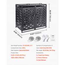 VEVOR Mülltonnen-Aufbewahrung, Mülleimer-Aufbewahrungsschuppen, 2 x 52,79 Gallonen, mit Kettendeckel
