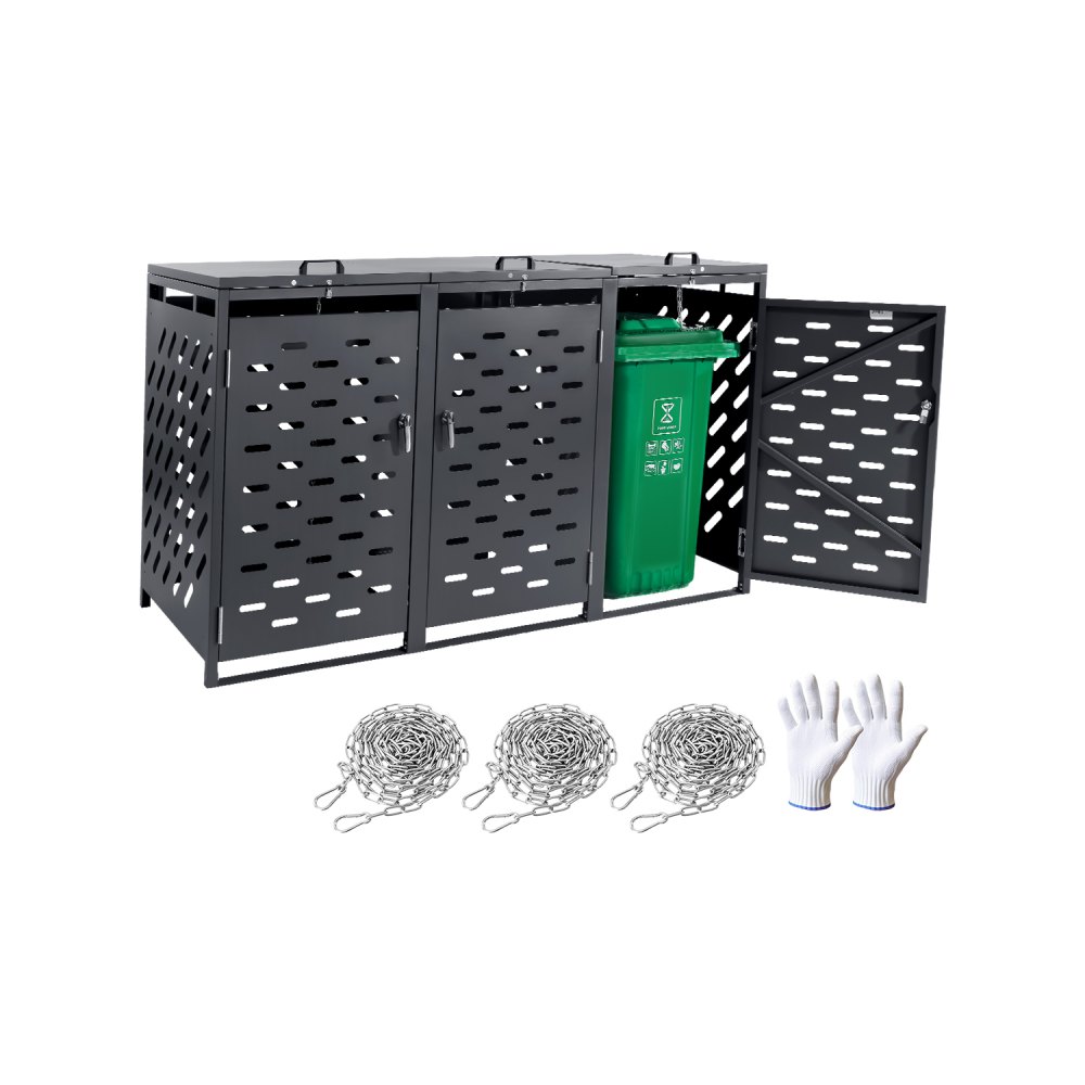 VEVOR Mülltonnenbox, 3 x 240L Mülltonnenhaus, Mülltonnenverkleidung, Mülltonnenverkleidung, abschließbarer Mülltonnen-Aufbewahrungsschuppen, für Mülltonne, Garten, Hinterhof und Terrasse