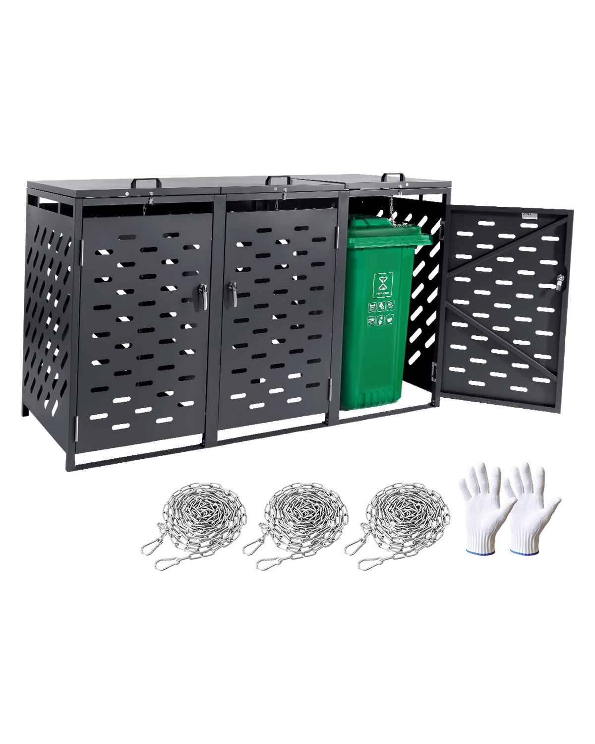 VEVOR Mülltonnenbox, 3 x 240L Mülltonnenhaus, Mülltonnenverkleidung, Mülltonnenverkleidung, abschließbarer Mülltonnen-Aufbewahrungsschuppen, für Mülltonne, Garten, Hinterhof und Terrasse