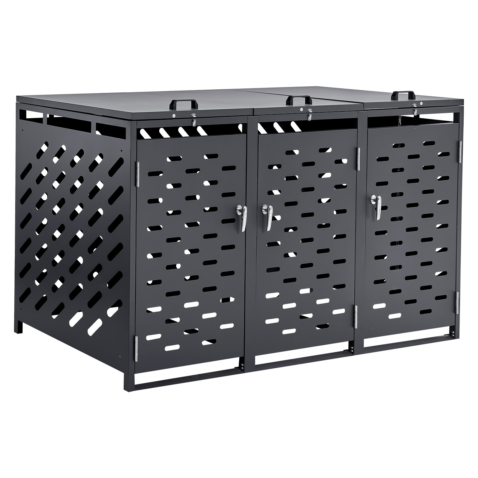 VEVOR Mülltonnenbox, 3 x 240L Mülltonnenhaus, Mülltonnenverkleidung, Mülltonnenverkleidung, abschließbarer Mülltonnen-Aufbewahrungsschuppen, für Mülltonne, Garten, Hinterhof und Terrasse