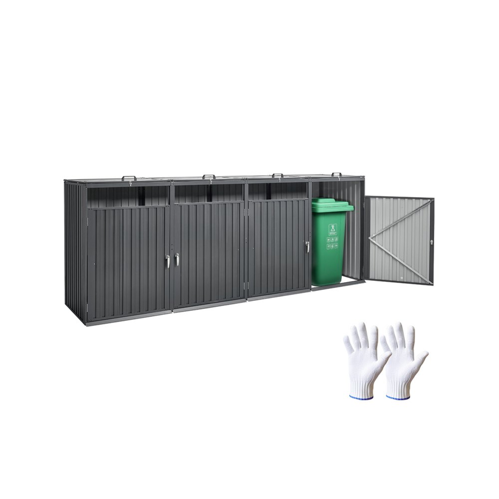VEVOR Mülltonnenbox, 4x 240 L Mülltonnenhaus für den Außenbereich, Müllcontainer aus verzinktem Stahl, Mülltonnenverkleidung, für den Einsatz im Garten, Hinterhof und auf der Terrasse