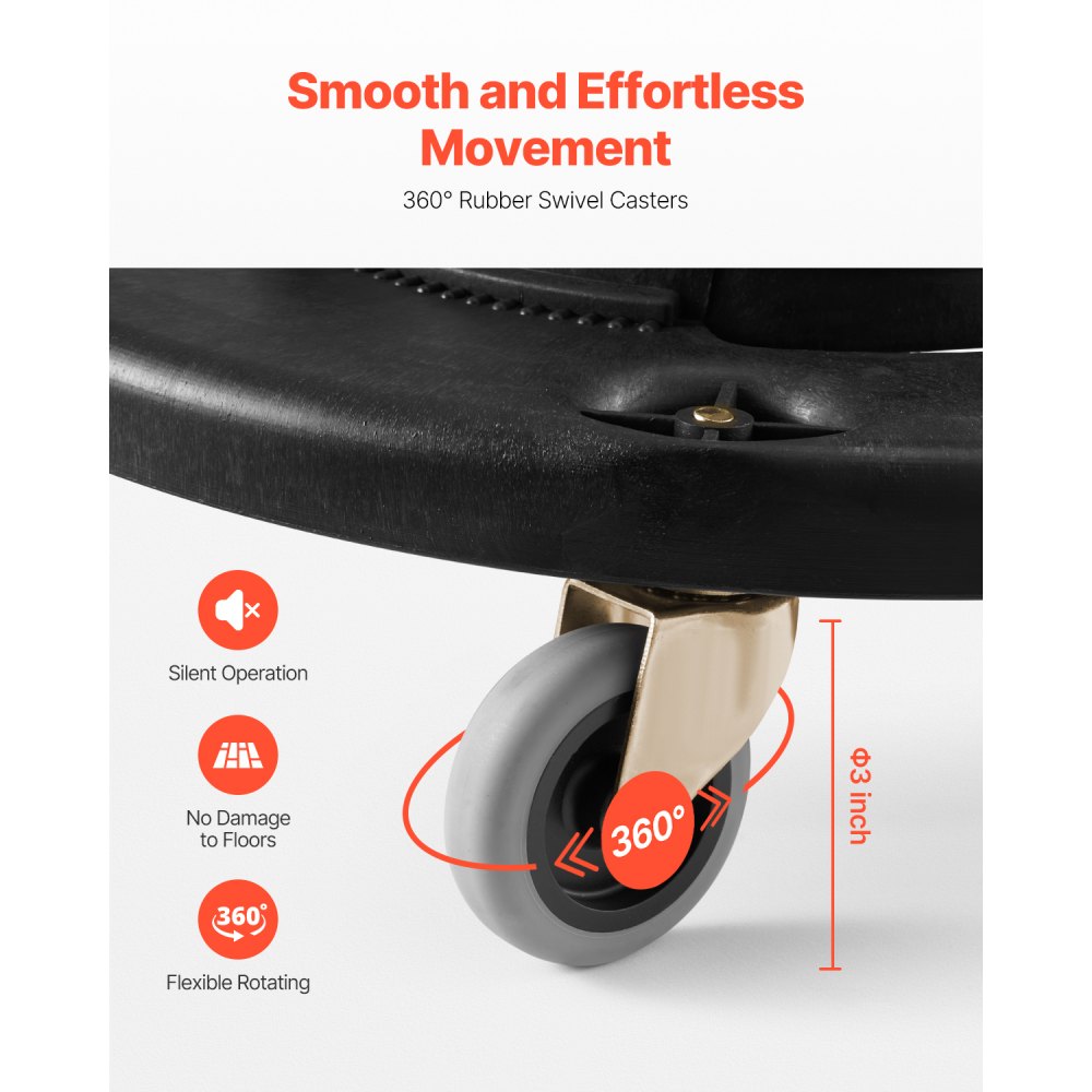 VEVOR Mülltonnenwagen 455x155 mm, passend für 75,7/121/166,6/208 L-Behälter, Abfalleimer Dolly mit 4 feststellbaren Rädern, 227 kg Tragkraft, robuster Tonnenwagen, multifunktionaler Rollwagen