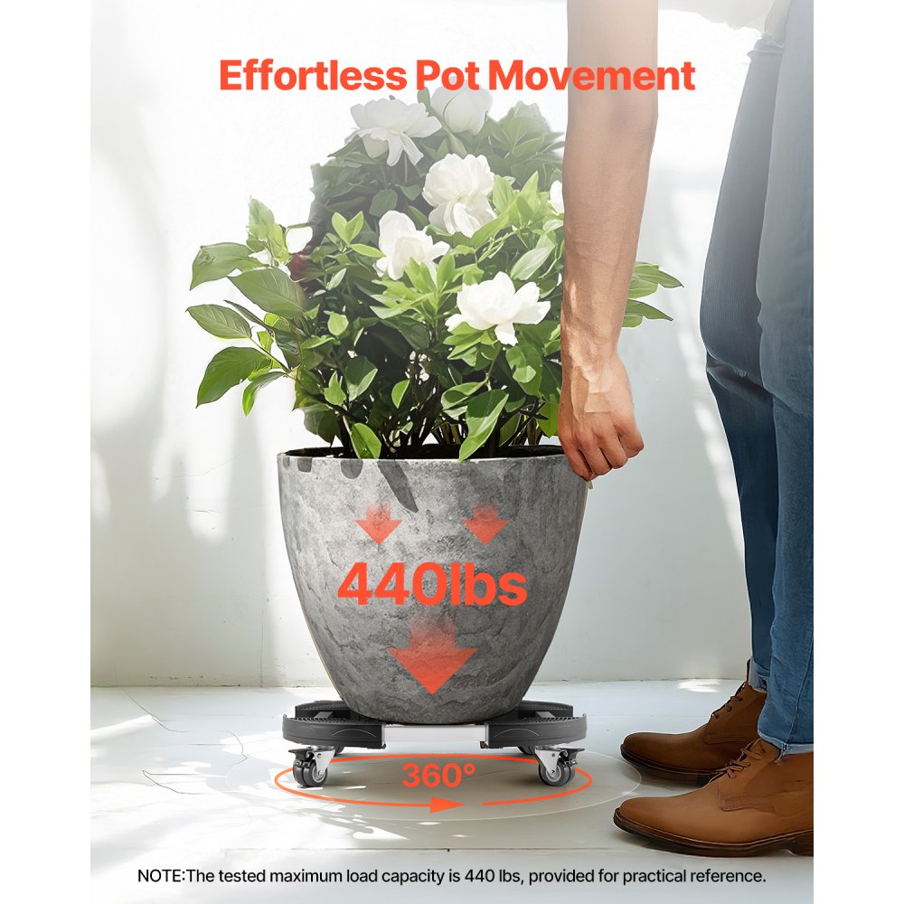 VEVOR Transportroller mit 4 feststellbaren Rädern, Tragkraft 181 kg, 2 Stk. Rollwagen für Mülltonnen 380–580 mm verstellbar, Transportwagen, multifunktionale Transporthilfe, schwarz