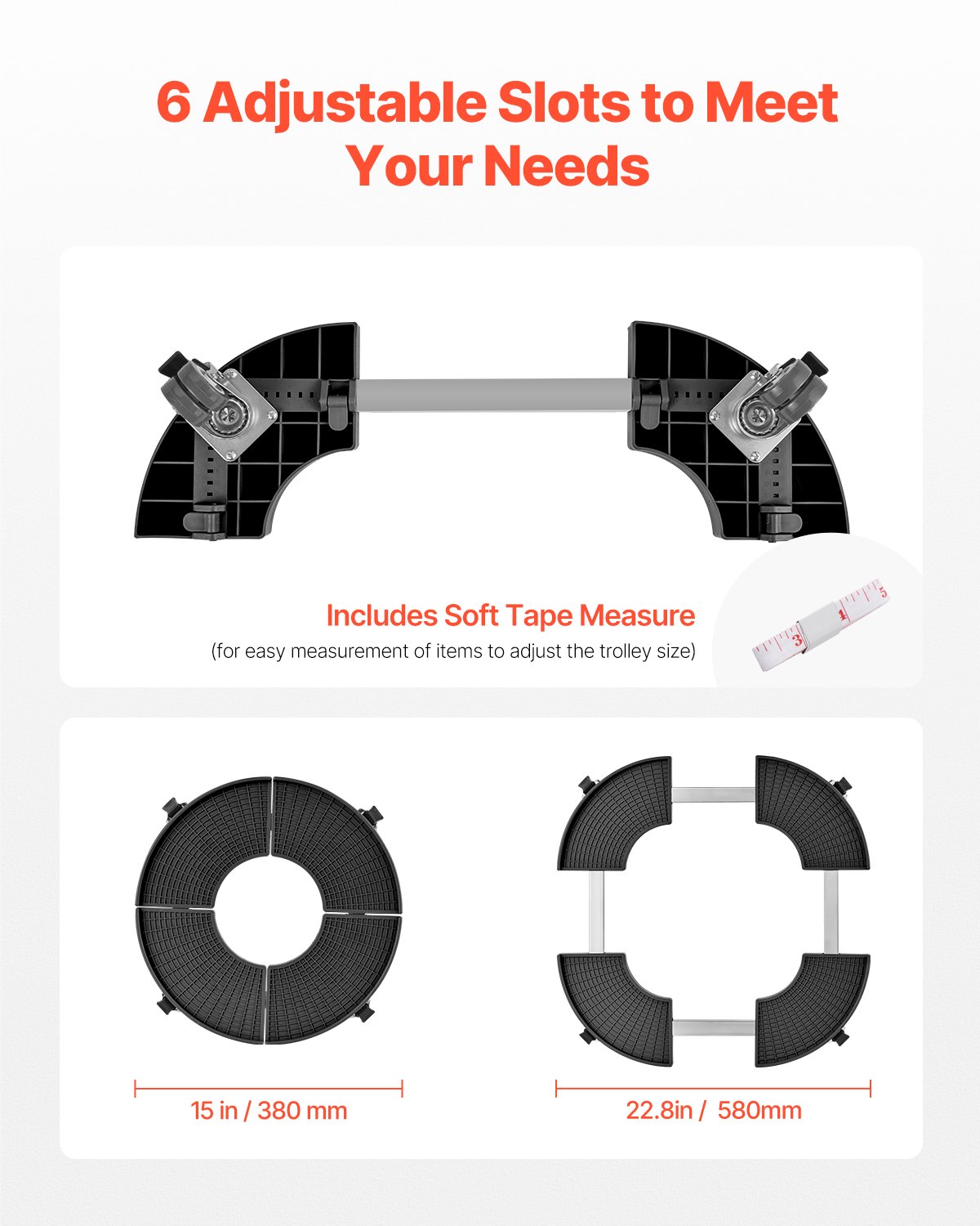 VEVOR Transportroller mit 4 feststellbaren Rädern, Tragkraft 181 kg, 2 Stk. Rollwagen für Mülltonnen 380–580 mm verstellbar, Transportwagen, multifunktionale Transporthilfe, schwarz