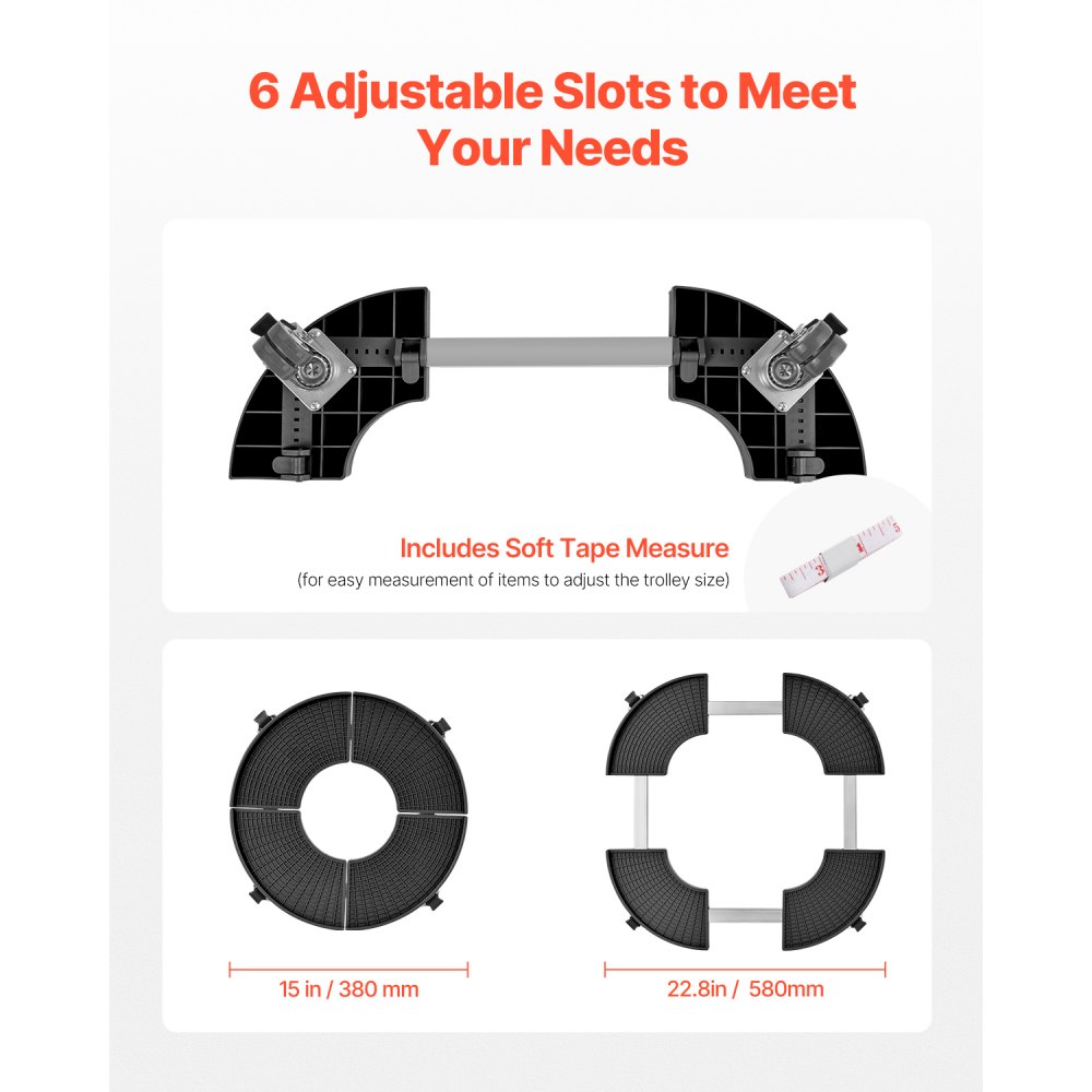 VEVOR Mülltonnenwagen mit 4 feststellbaren Rädern, Tragkraft 181,4 kg, runder Transportroller, 380-580 mm verstellbarer Fasswagen, Pflanzenwagen, multifunktionaler Rollwagen, schwarz