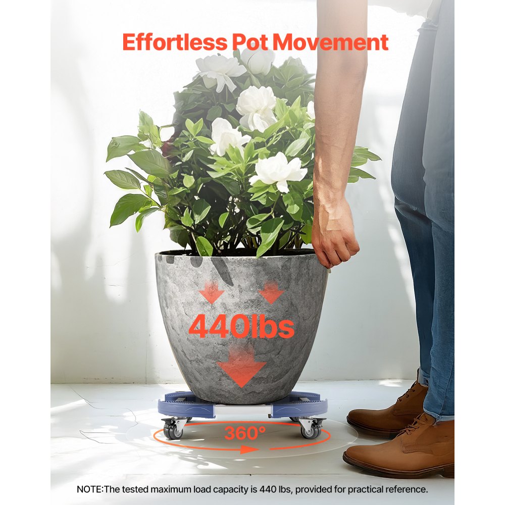 VEVOR Mülltonnenwagen mit 4 feststellbaren Rädern, Tragkraft 181,4 kg, Abfalleimer Dolly, 380-580 mm verstellbar, robuster Fasswagen, Pflanzenwagen, multifunktionaler Rollwagen, blau