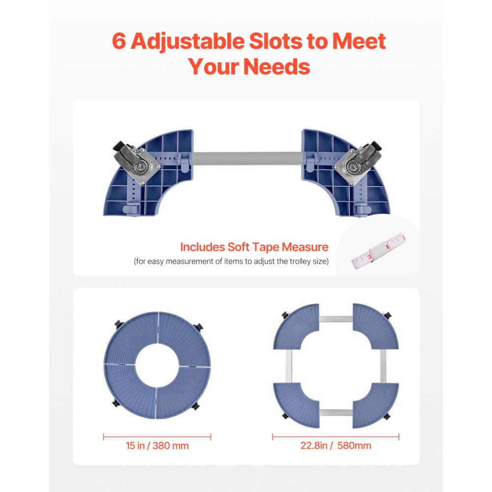 VEVOR Mülltonnenwagen mit 4 feststellbaren Rädern, Tragkraft 181,4 kg, Abfalleimer Dolly, 380-580 mm verstellbar, robuster Fasswagen, Pflanzenwagen, multifunktionaler Rollwagen, blau
