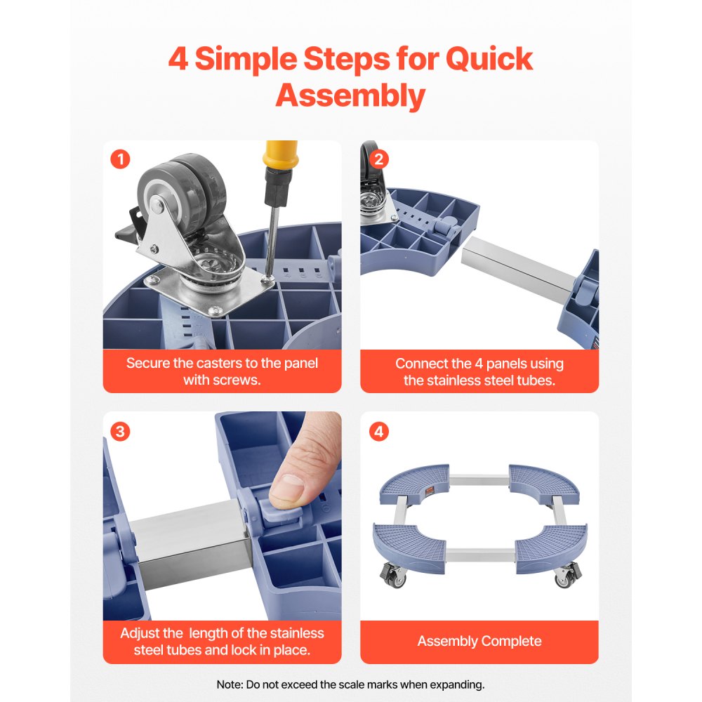 VEVOR Mülltonnenwagen mit 4 feststellbaren Rädern, Tragkraft 181,4 kg, Abfalleimer Dolly, 380-580 mm verstellbar, robuster Fasswagen, Pflanzenwagen, multifunktionaler Rollwagen, blau