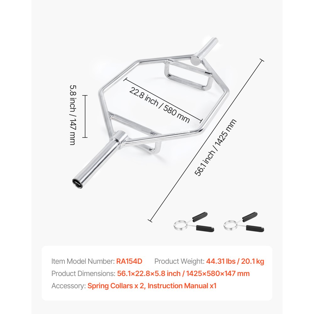 VEVOR Trap Bar Hexagon Hantelstange Langhantel 50 mm 360 kg Tragkraft, Gewichtheben und Krafttrainingsgerät, Heimfitnessstudio für Kniebeugen Kreuzheben Schulterdrücken, Silber