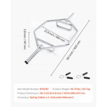 VEVOR Trap Bar Hexagon Hantelstange Langhantel 50 mm 360 kg Tragkraft, Gewichtheben und Krafttrainingsgerät, Heimfitnessstudio für Kniebeugen Kreuzheben Schulterdrücken, Silber