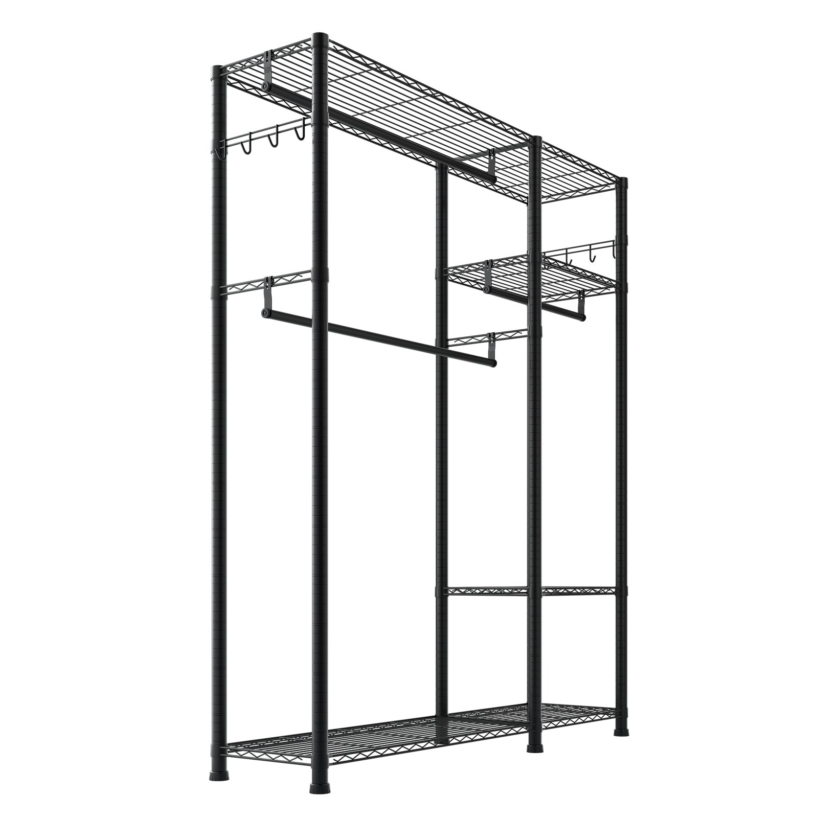 VEVOR Kleiderständer Garderobenständer (verstellbar) mit 3 Kleiderstangen & 363 kg Tragkraft & 6 Regalen & 8 Haken, offener Kleiderschrank für Schlafzimmer Bekleidungsgeschäft Garderobe Flur